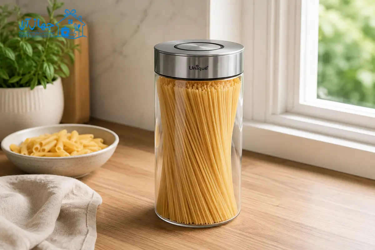 خرید بانکه شیشه ای درب استیل یونیک مدل un-1702-3