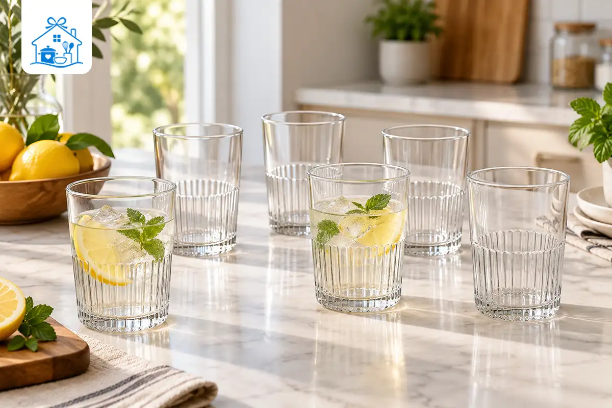 خرید لیوان شیشه ای شیاردار 350سی سی 6عددی