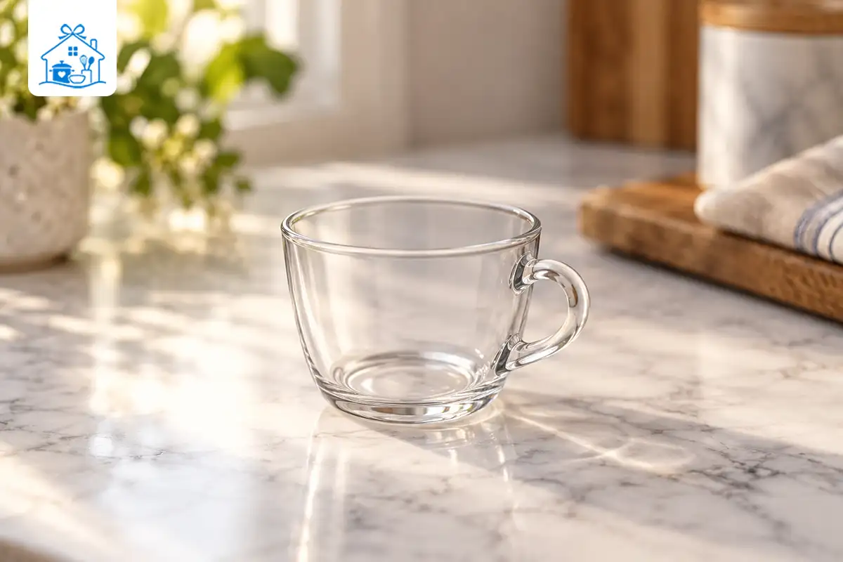 فنجان شیشه‌ای دسته‌دار 285 سی‌سی برای سرو چای و قهوه