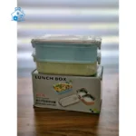 لانچ باکس دوطبقه درب اکرولیک آبی و سبز 1.4 لیتر